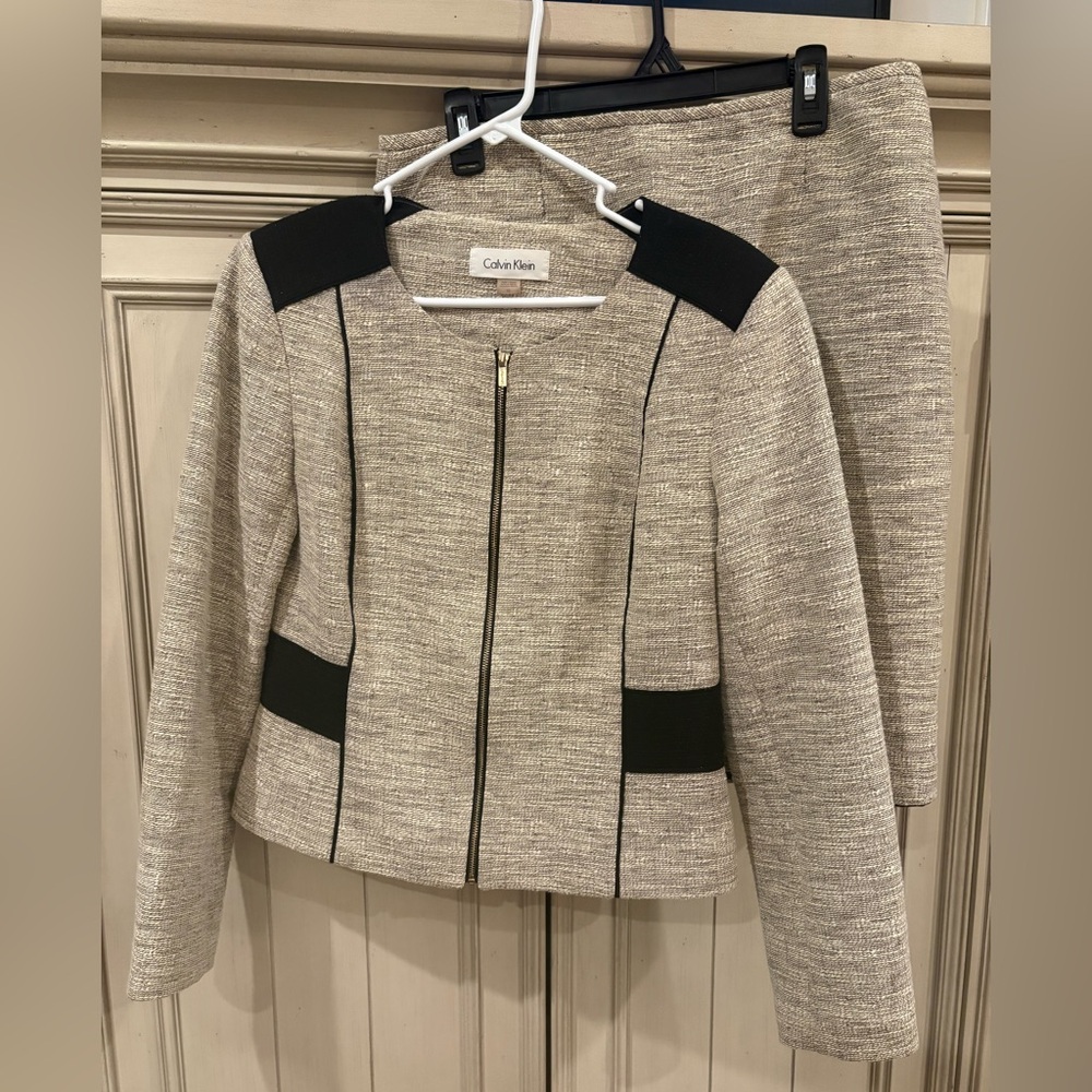 Calvin Klein Women's Black and Cream Blazer and Skirt